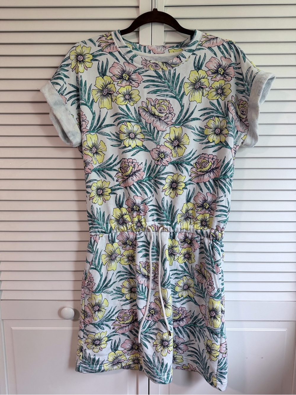 Lou & Grey Girls Floral Drawstring Romper - White with Yellow & Pink Flowers